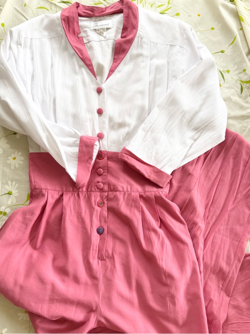 Vintage jumpsuit in pink and white